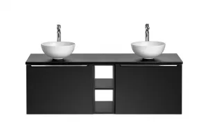 Comad Závěsná skříňka SantaFe Domi s deskou a umyvadly 140 cm černá
