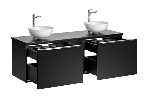 Comad Závěsná skříňka SantaFe Domi s deskou a umyvadly 140 cm černá
