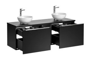 Comad Závěsná skříňka SantaFe Domi s deskou a umyvadly 140 cm černá