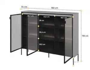 Dig-net nábytok Vitrína SWING TR-08 s LED osvetlením | sivá Variant: s LED osvetlením políc