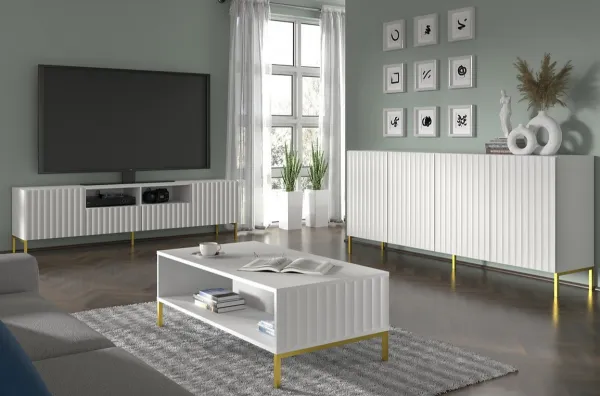 ArtBm Komoda WAVE 200 | 4D Prevedenie: Biela mat / čierne nohy