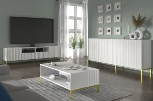 ArtBm Komoda WAVE 200 | 4D Prevedenie: Biela mat / čierne nohy