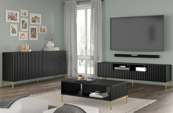 ArtBm Komoda WAVE 200 | 4D Prevedenie: Biela mat / čierne nohy
