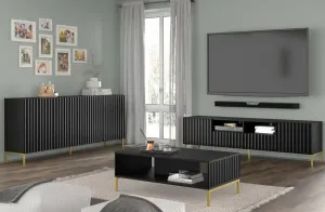 ArtBm Komoda WAVE 200 | 4D Prevedenie: Biela mat / čierne nohy