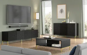 ArtBm Komoda SURF 200 | 4D Prevedenie: Biela mat / čierne nohy