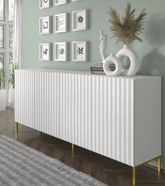 ArtBm Komoda WAVE 200 | 4D Prevedenie: Biela mat / čierne nohy
