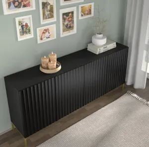 ArtBm Komoda WAVE 200 | 4D Prevedenie: Biela mat / čierne nohy