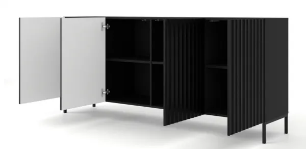 ArtBm Komoda WAVE 200 | 4D Prevedenie: Biela mat / čierne nohy
