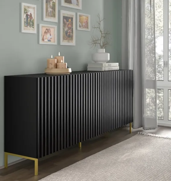 ArtBm Komoda WAVE 200 | 4D Prevedenie: Biela mat / čierne nohy