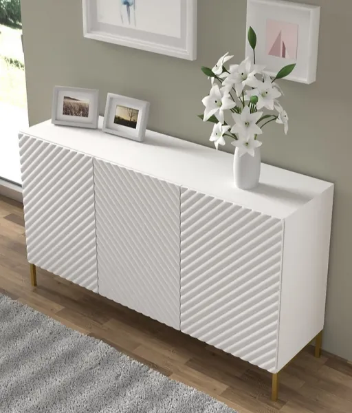ArtBm Komoda SURF 150 | 3D Prevedenie: Biela mat / čierne nohy