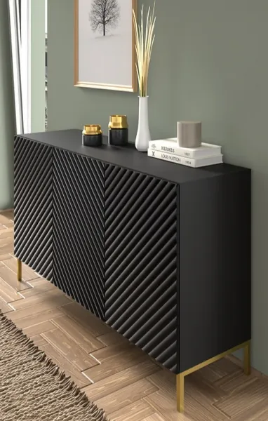 ArtBm Komoda SURF 150 | 3D Prevedenie: Biela mat / čierne nohy