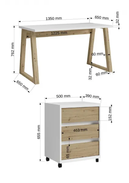 ArtAdrk Písací stolík IWO l | biela matná/dub artisan