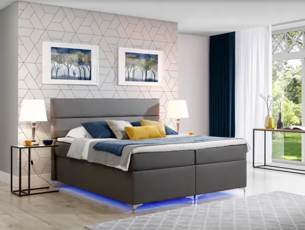 ArtElta Manželská posteľ AMADEO Boxspring s LED osvetlením | 140 x 200 cm Farba: BAO 19 - Orinoco 85 (modrá)