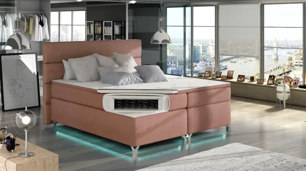 ArtElta Manželská posteľ AMADEO Boxspring s LED osvetlením | 140 x 200 cm Farba: BAO 19 - Orinoco 85 (modrá)