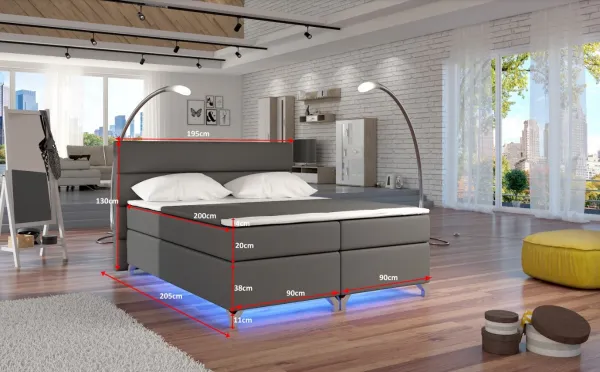ArtElta Manželská posteľ AMADEO Boxspring s LED osvetlením | 140 x 200 cm Farba: BAO 19 - Orinoco 85 (modrá)