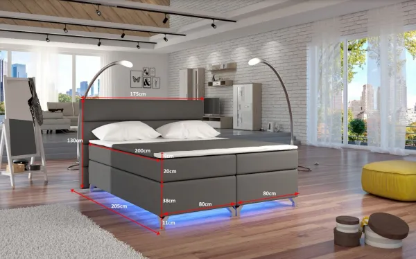 ArtElta Manželská posteľ AMADEO Boxspring s LED osvetlením | 140 x 200 cm Farba: BAO 19 - Orinoco 85 (modrá)