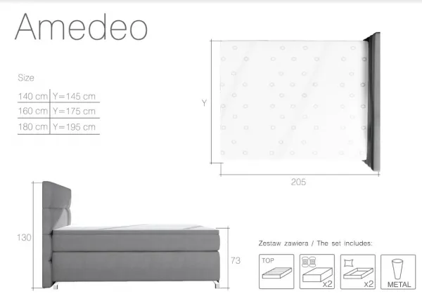 ArtElta Manželská posteľ AMADEO Boxspring s LED osvetlením | 140 x 200 cm Farba: BAO 19 - Orinoco 85 (modrá)