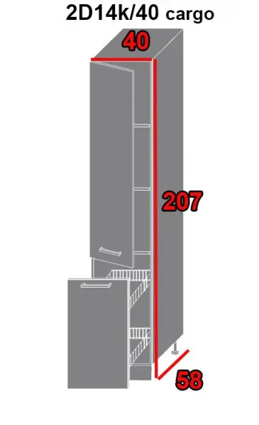 ArtExt Kuchynská skriňa Napoli 2D14K/40 kargo POVRCHOVÁ ÚPRAVA DVIEROK: MAT, FAREBNÉ PREVEDENIE KORPUSU: GREY