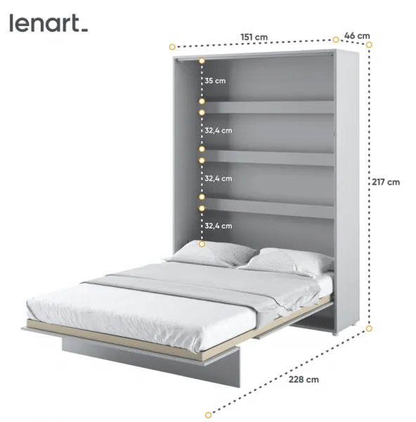 Dig-net nábytok Sklápacia posteľ Lenart BED CONCEPT BC-01 sivá | 140 x 200 cm