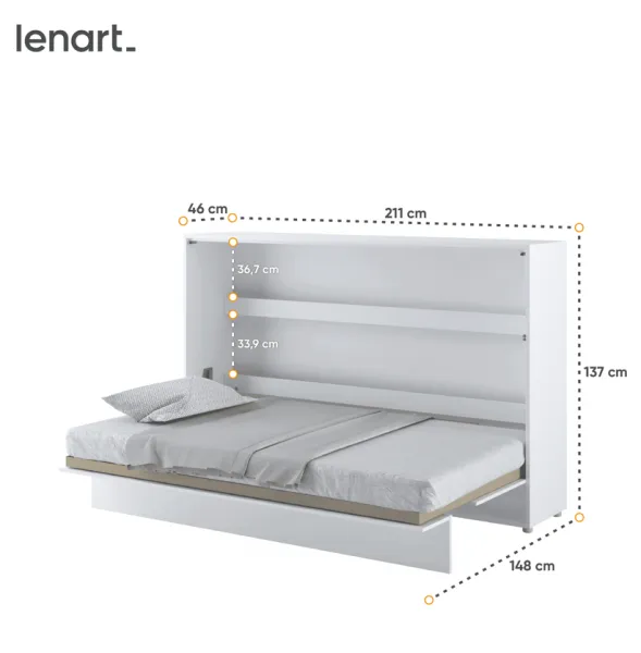 Dig-net nábytok Sklápacia posteľ Lenart BED CONCEPT BC-05 biela | 120 x 200 cm
