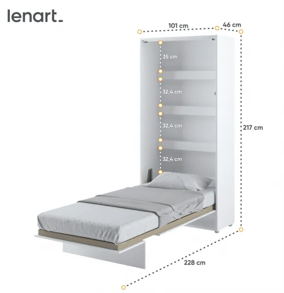 Dig-net nábytok Sklápacia posteľ Lenart BED CONCEPT BC-03 biela | 90 x 200 cm