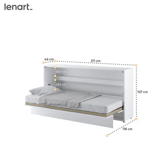 Dig-net nábytok Sklápacia posteľ Lenart BED CONCEPT BC-06 biela | 90 x 200 cm