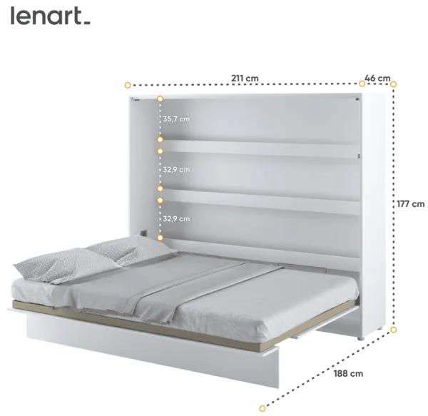 Dig-net nábytok Sklápacia posteľ Lenart BED CONCEPT BC-14 biela | 160 x 200 cm