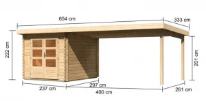 Drevený záhradný domček BASTRUP 4 s prístavkom Lanitplast