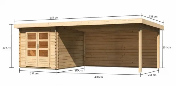 Drevený záhradný domček BASTRUP 4 s prístavkom Lanitplast