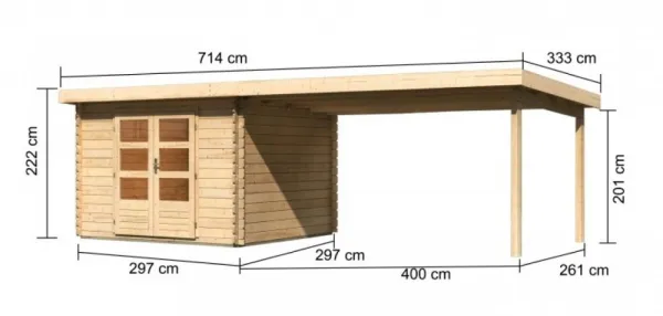Drevený záhradný domček BASTRUP 5 s prístavkom Lanitplast