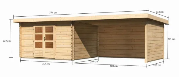 Drevený záhradný domček BASTRUP 7 s prístavkom Lanitplast