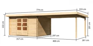Drevený záhradný domček BASTRUP 7 s prístavkom Lanitplast