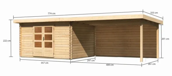 Drevený záhradný domček BASTRUP 7 s prístavkom Lanitplast