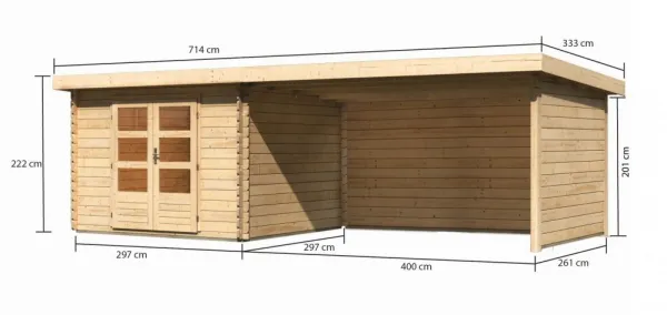 Drevený záhradný domček BASTRUP 5 s prístavkom Lanitplast
