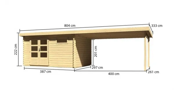 Drevený záhradný domček BASTRUP 8 s prístavkom Lanitplast