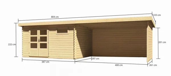 Drevený záhradný domček BASTRUP 8 s prístavkom Lanitplast