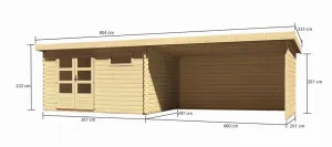 Drevený záhradný domček BASTRUP 8 s prístavkom Lanitplast