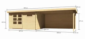 Drevený záhradný domček BASTRUP 8 s prístavkom Lanitplast