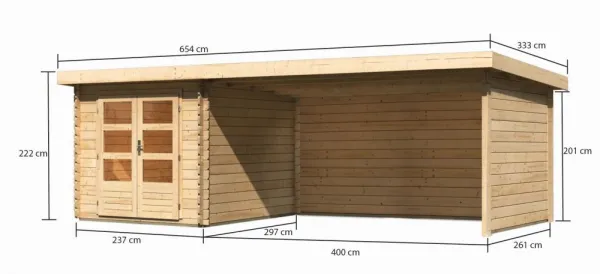 Drevený záhradný domček BASTRUP 4 s prístavkom Lanitplast