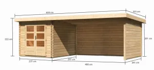 Drevený záhradný domček BASTRUP 4 s prístavkom Lanitplast