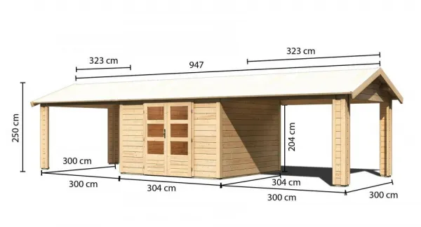 Drevený záhradný domček THERES 7 s prístavkom Lanitplast