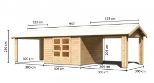 Drevený záhradný domček THERES 7 s prístavkom Lanitplast