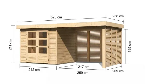 Drevený záhradný domček ASKOLA 3 s prístavkom Lanitplast