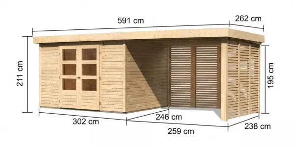 Drevený záhradný domček ASKOLA 5 s prístavkom  Lanitplast
