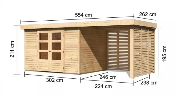 Drevený záhradný domček ASKOLA 5 s prístavkom  Lanitplast