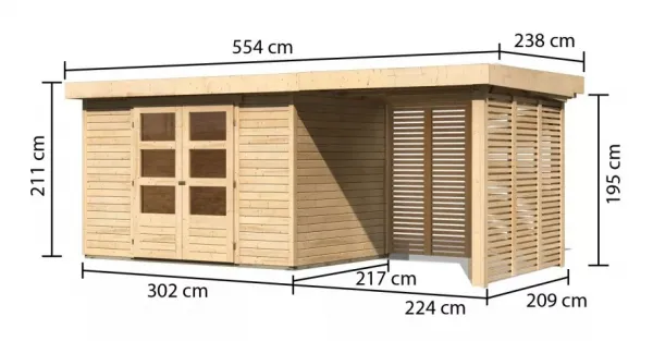 Drevený záhradný domček ASKOLA 4 s prístavkom Lanitplast