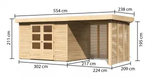 Drevený záhradný domček ASKOLA 4 s prístavkom Lanitplast