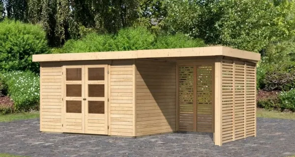 Drevený záhradný domček ASKOLA 4 s prístavkom Lanitplast