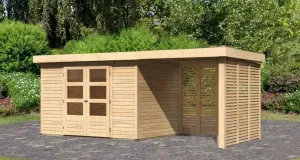 Drevený záhradný domček ASKOLA 4 s prístavkom Lanitplast