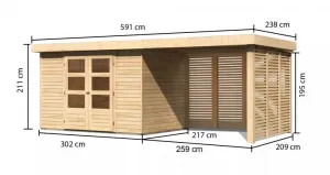Drevený záhradný domček ASKOLA 4 s prístavkom Lanitplast